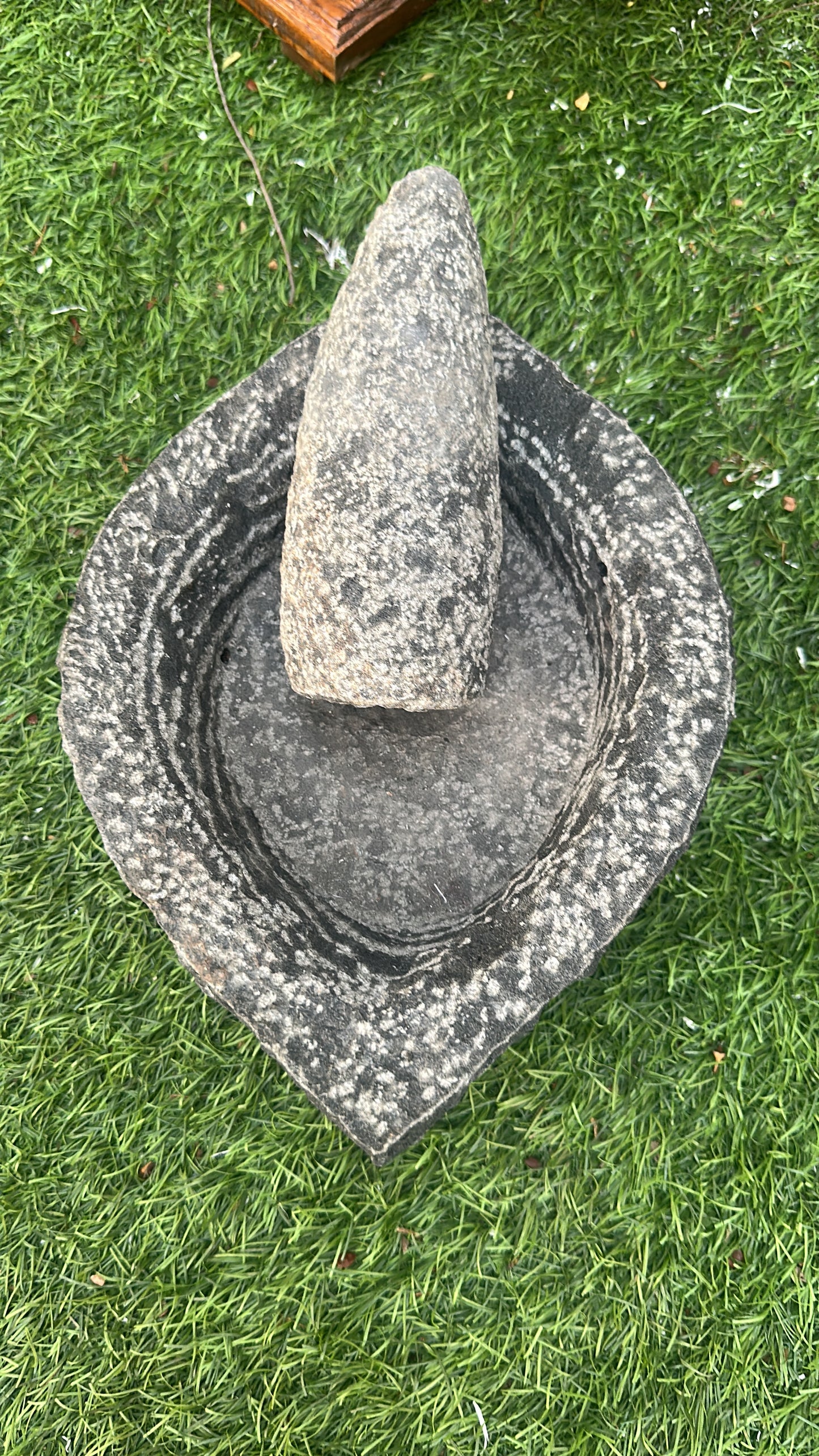 Traditional Handmade Boat Shape Mortar Pestle Set  (Ariyuva Kallu)