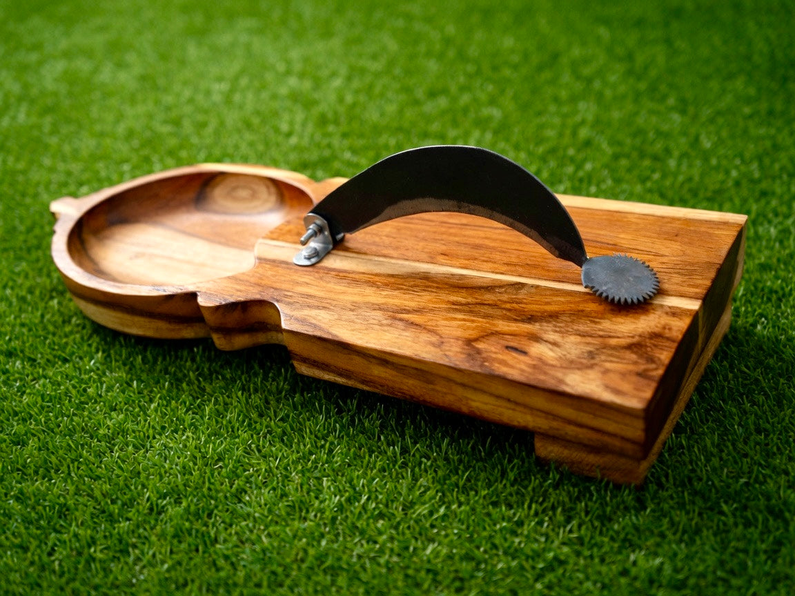 traditional teak wood vegetable cutter and coconut scraper