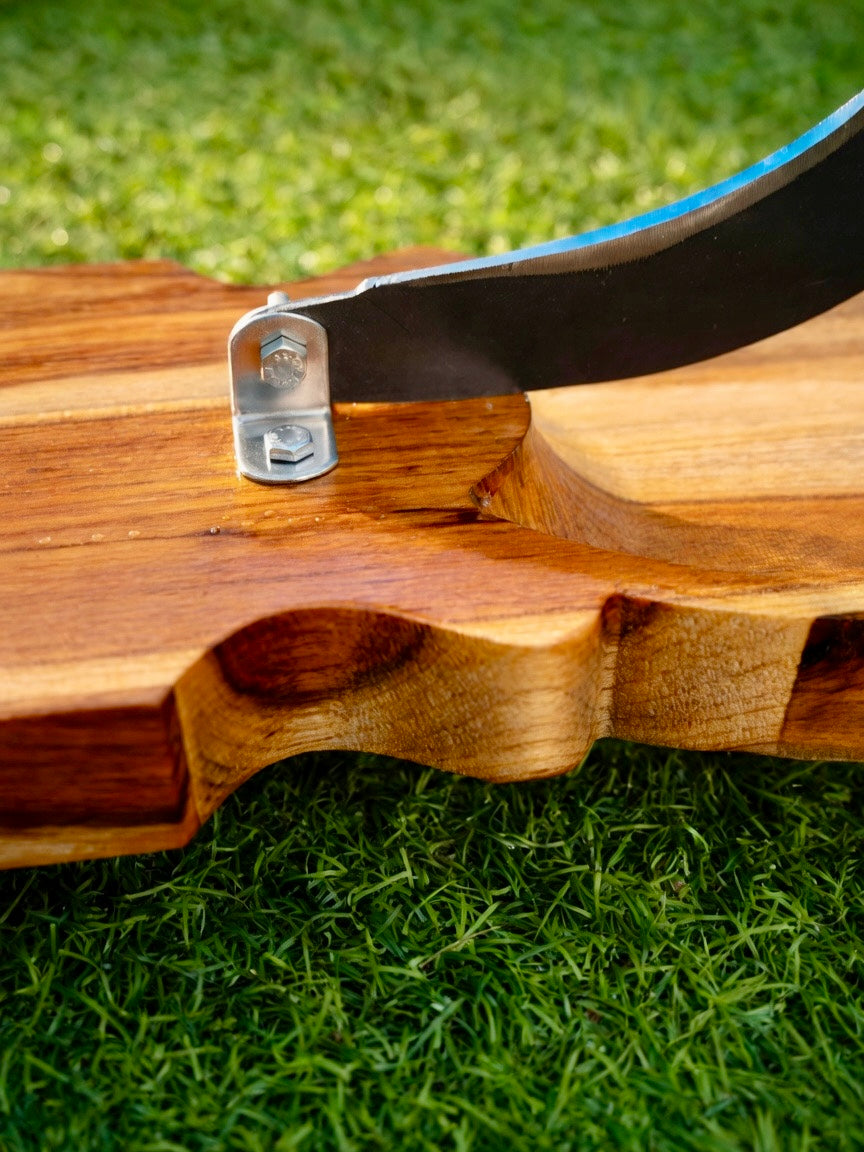 traditional teak wood vegetable cutter and coconut scraper