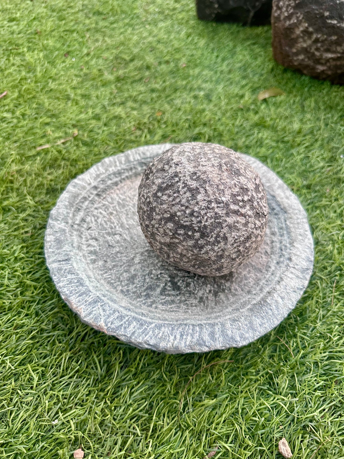 Handmade Stone Plate and Stone Ball Mortar Pestle set