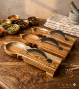 traditional teak wood vegetable cutter and coconut scraper