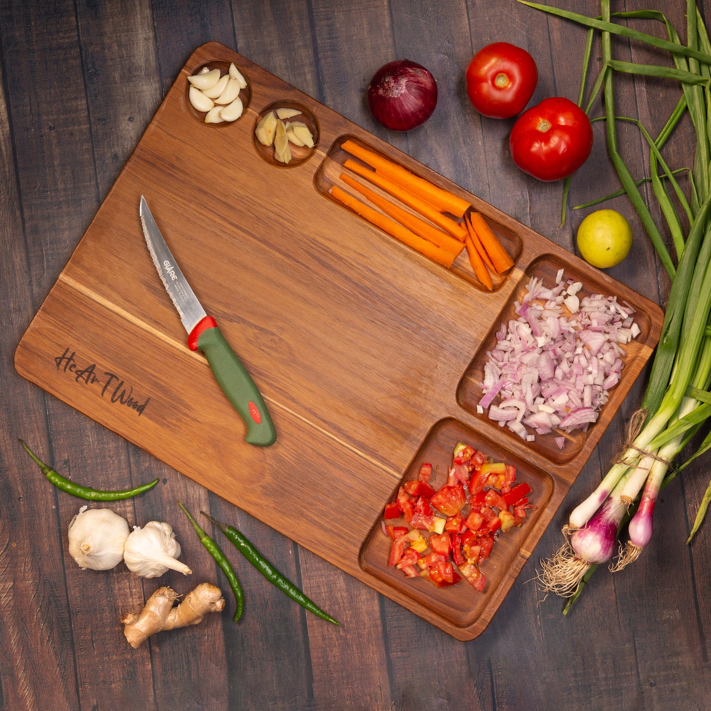 Teak Wood -5 Dip Chopping Board or Serving Platter
